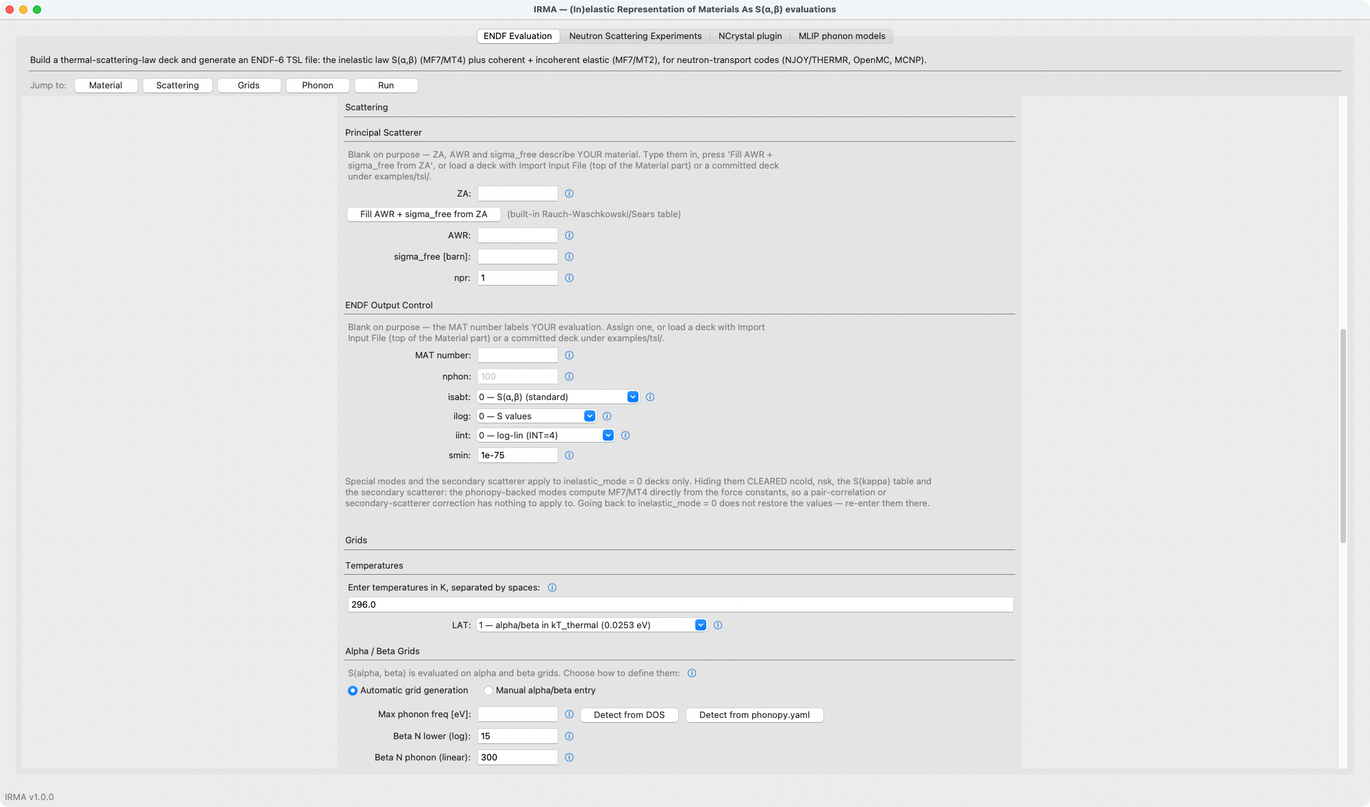 The Scattering part: principal scatterer, ENDF output control, special modes, and secondary scatterer